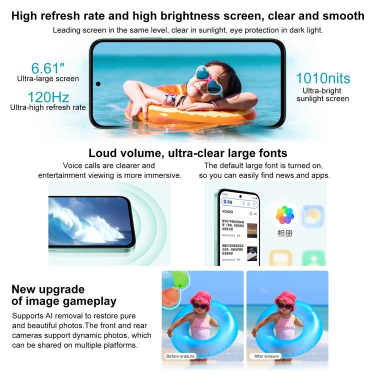 Honor Play 60, 6GB+128GB, Side Fingerprint, 6.61 inch MagicOS 9.0 Dimensity 6300 Octa Core, Network: 5G, OTG, Play 60, 6GB+128GB, 6GB+128GB Honor Play 60, 6GB+128GB, Side Fingerprint, 6.61 inch MagicOS 9.0 Dimensity 6300 Octa Core, Network: 5G, OTG, Play 60, 6GB+128GB, 6GB+128GB